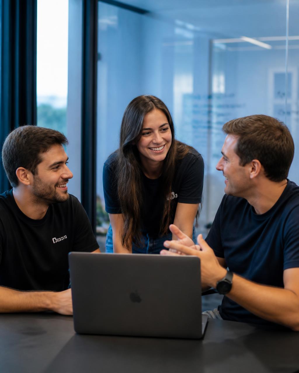 Fundadores do Founders Club conversando em uma reunião de trabalho